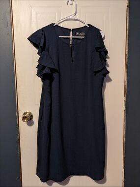 Jessica Howard Sophisticate Navy Ruffle Sleeve Dress